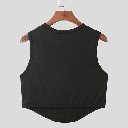 Mesh Patchwork Round Neck Sleeveless Tank Top Vest