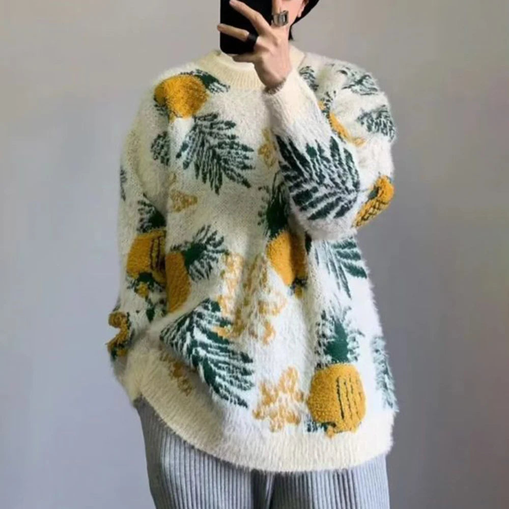 Y2K Pineapple Jacquard Knitted Sweater