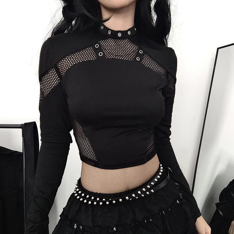 Cyber Gothic Fishnet Patch T-shirt