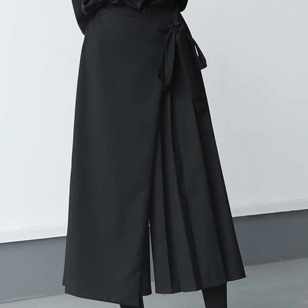 Versatile Slim Pleated Nine-Point Wide-Leg Pants