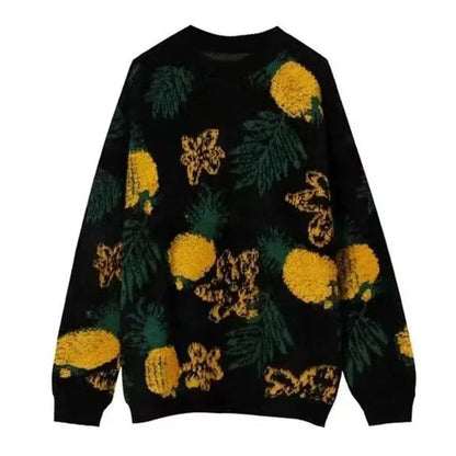 Y2K Pineapple Jacquard Knitted Sweater