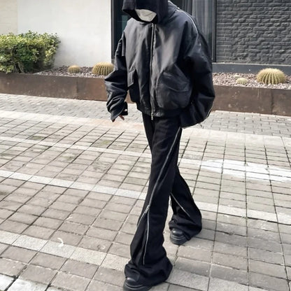 Harajuku Vibe Zippered Black Cargo Pants