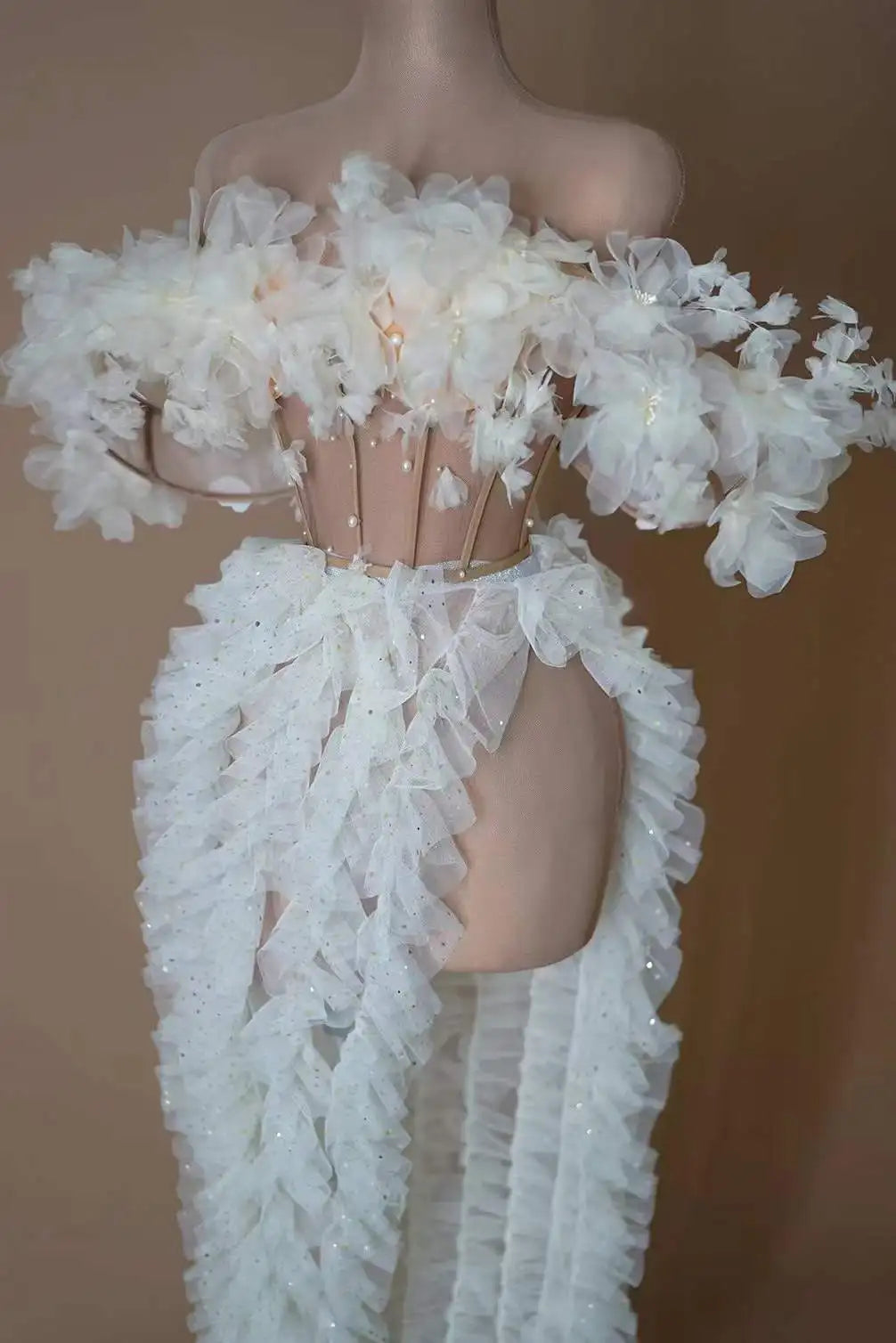 White Flower Ruffle Dress