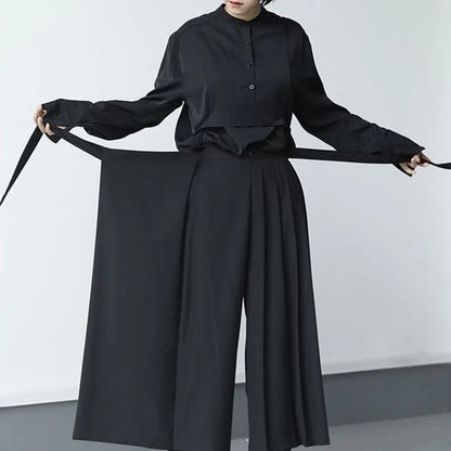 Versatile Slim Pleated Nine-Point Wide-Leg Pants