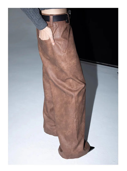 Wide Leg Faux Leather Pants