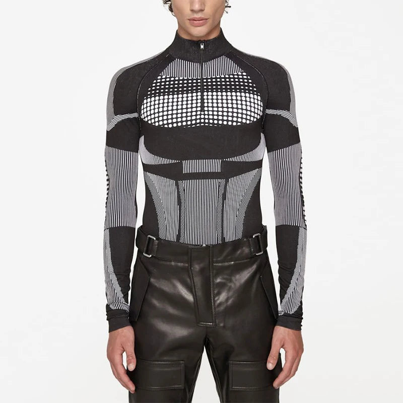 Zipper Turtleneck Dot Print Tee