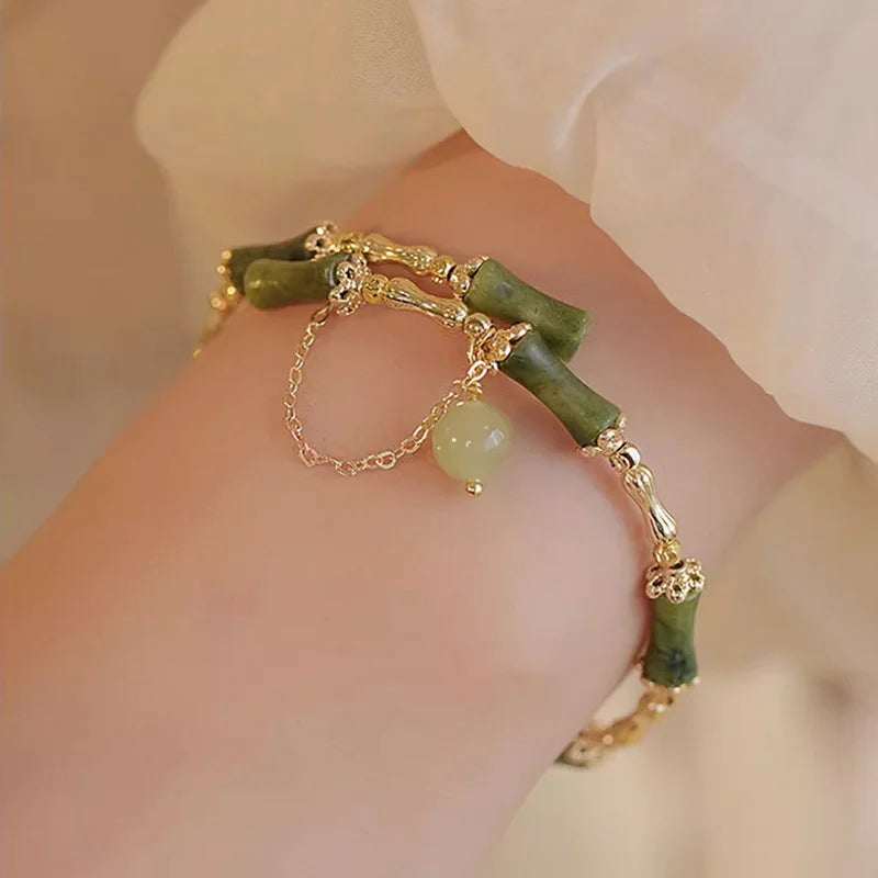 Green Bamboo Beaded Bracelet