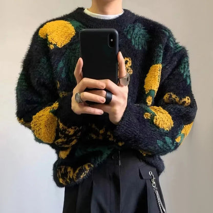 Y2K Pineapple Jacquard Knitted Sweater