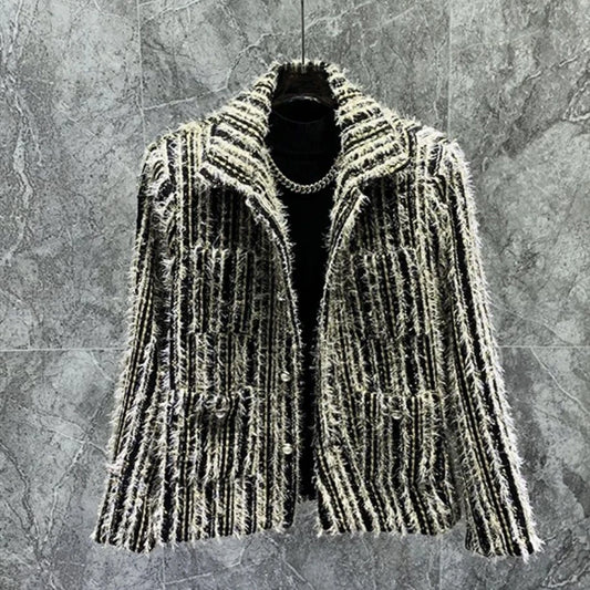 Striped Distressed Tassel Casual Jacket