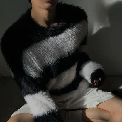 Striped Imitation Mink Knitted Sweater