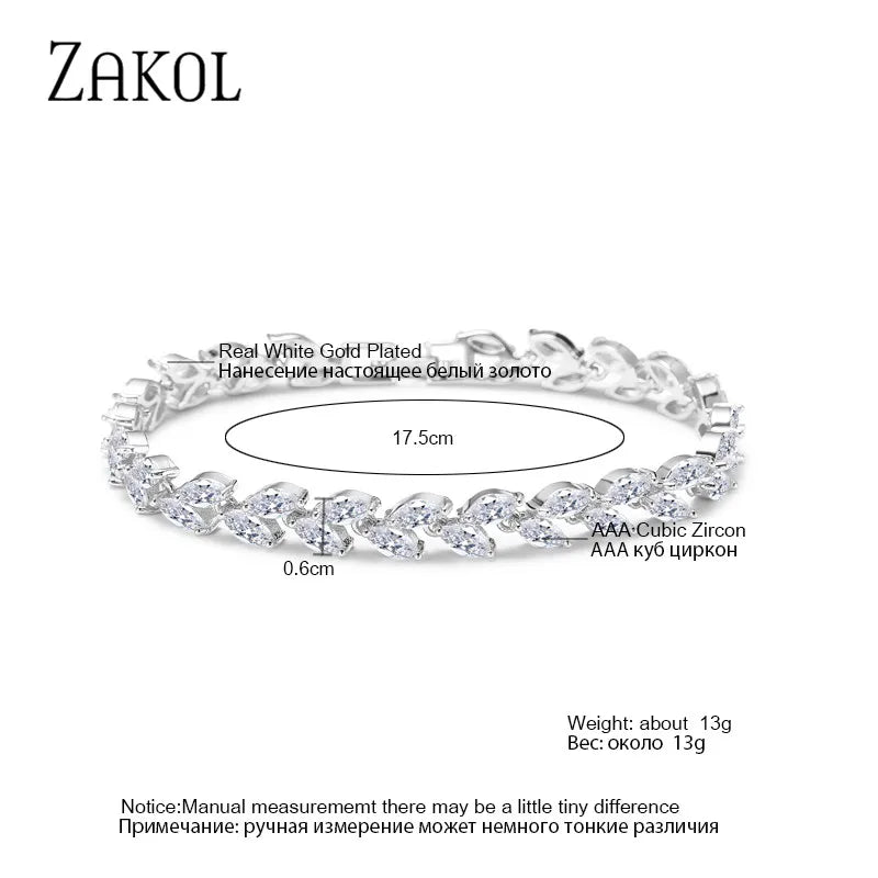 White Leaf Bracelet: Elegant Marquise Cut Cubic Zirconia