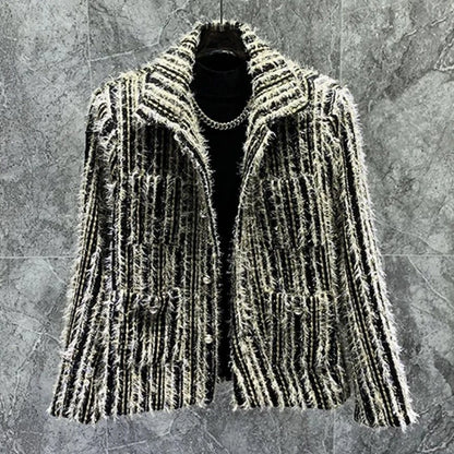 Striped Distressed Tassel Casual Jacket