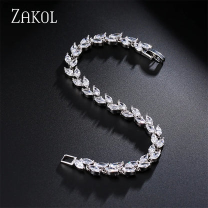 White Leaf Bracelet: Elegant Marquise Cut Cubic Zirconia