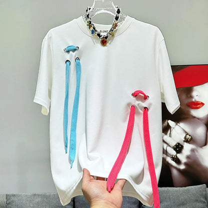 Round Neck Lace Up T-Shirt