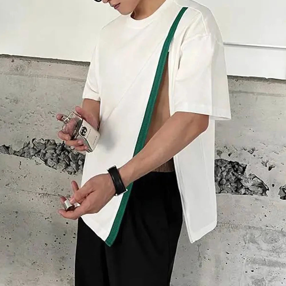 Contrast Ribbon Slit T-Shirt