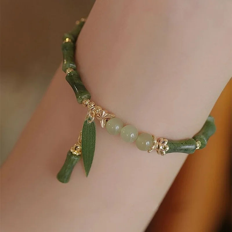 Green Bamboo Beaded Bracelet