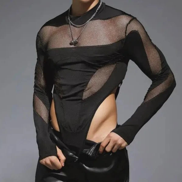 Mesh Patchwork Turtleneck Bodysuit